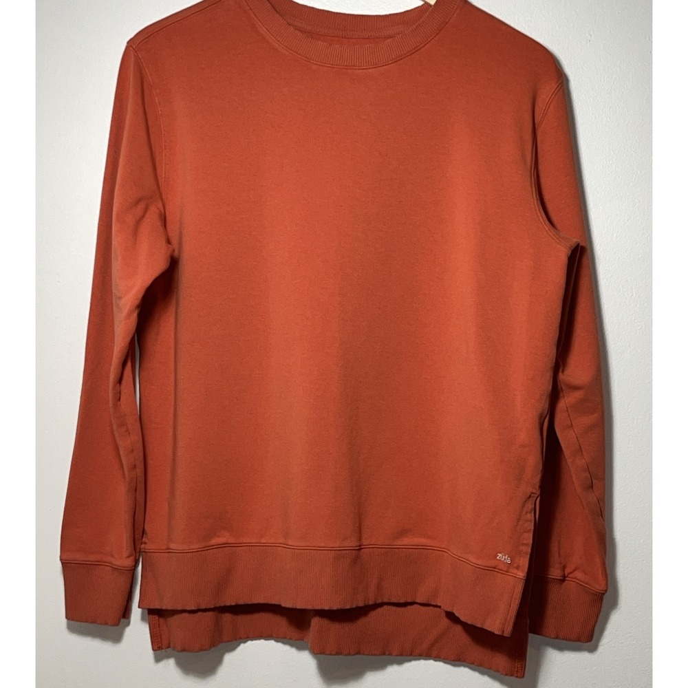 Zuda Womens‎ Long Sleeve Crew Neck Sweatshirt Rust Orange High Low Hem XS
